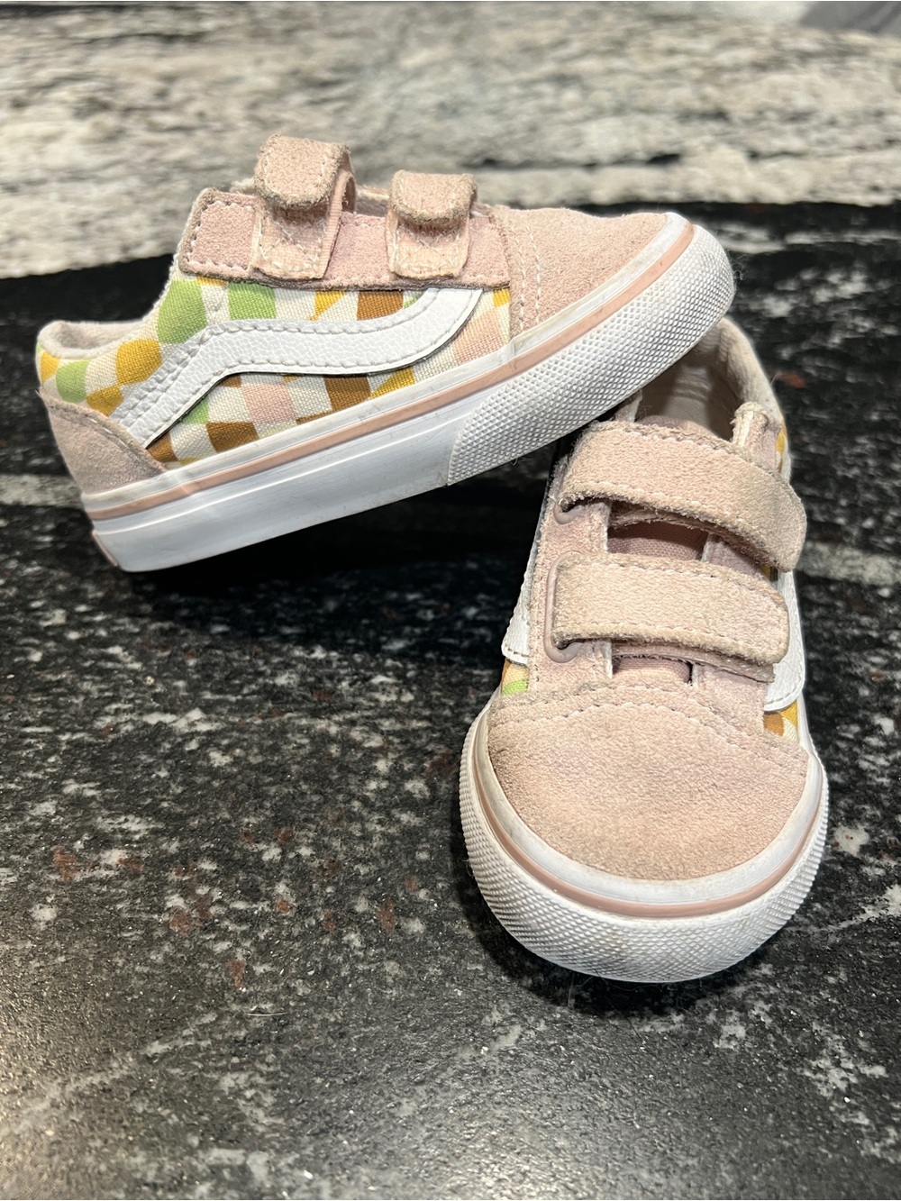 Vans Old Skool V Hook & Loop Pastel Checkerboard Toddler Shoes Size 6